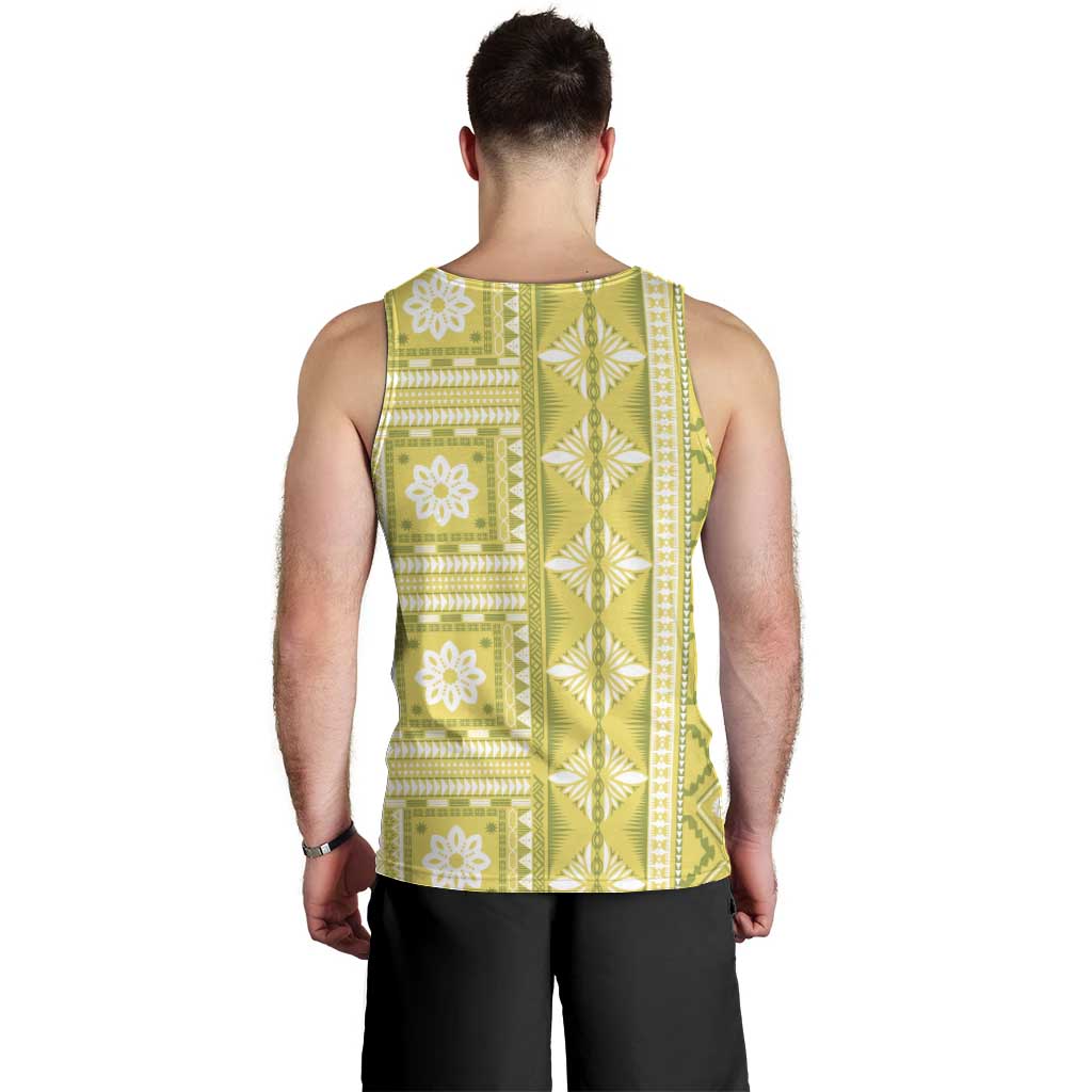 Fiji Masi All Yellow Men Tank Top Tapa Pattern - Polynesian Pride