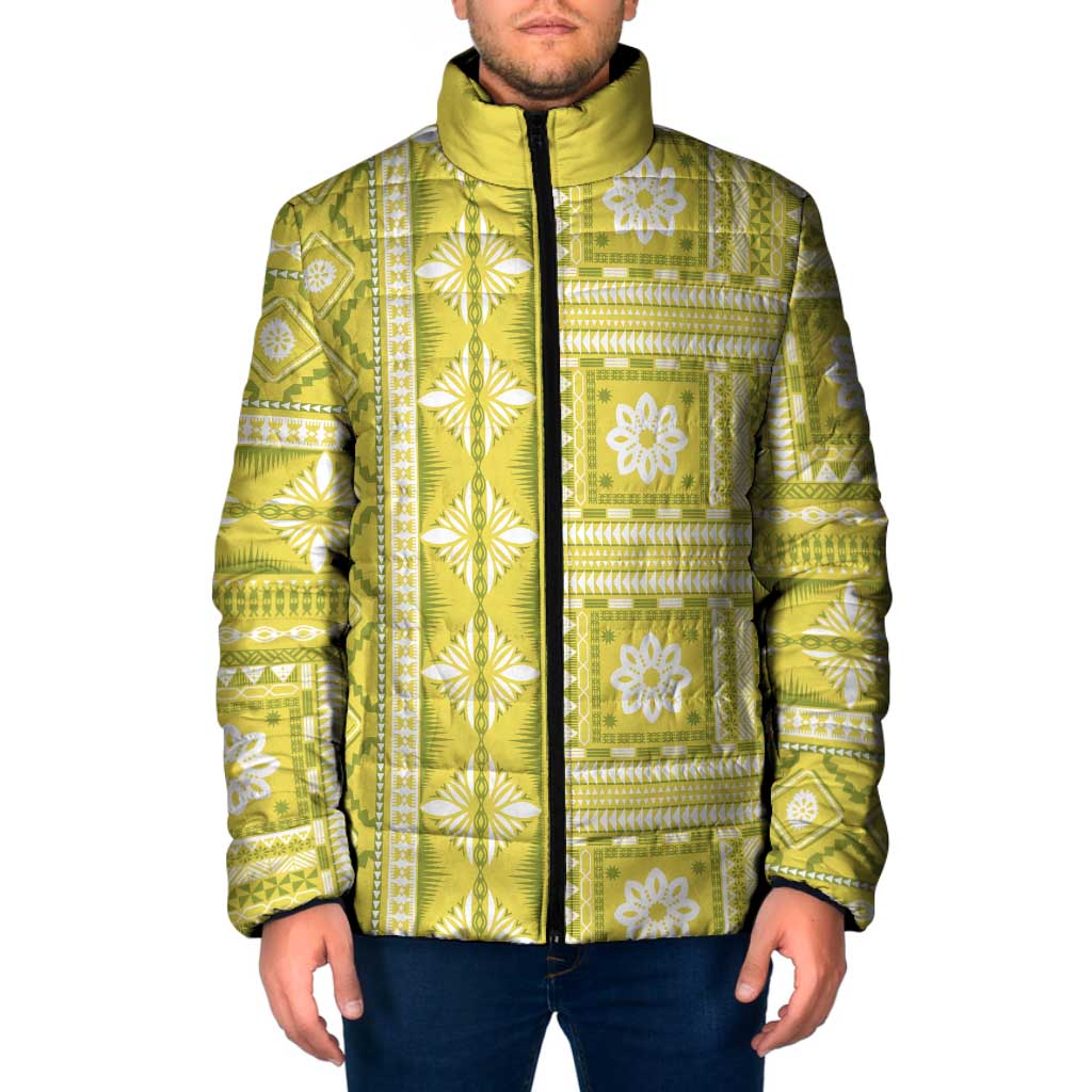 Fiji Masi All Yellow Padded Jacket Tapa Pattern - Polynesian Pride