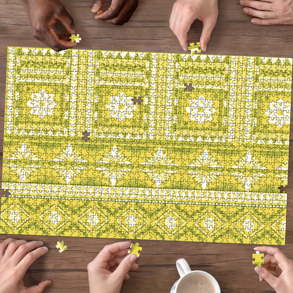 Fiji Masi All Yellow Puzzle Tapa Pattern - Polynesian Pride