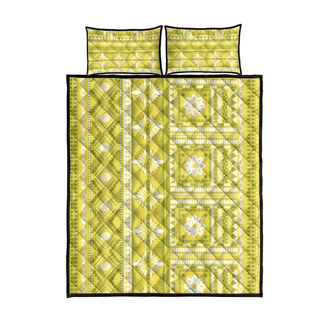 Fiji Masi All Yellow Quilt Bed Set Tapa Pattern - Polynesian Pride