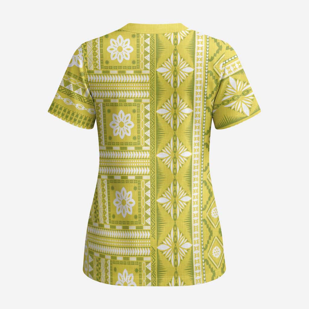 Fiji Masi All Yellow Scrub Top Tapa Pattern - Polynesian Pride