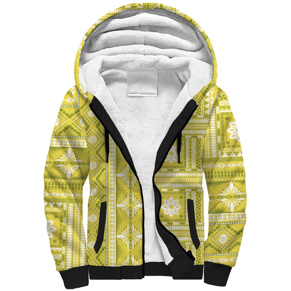 Fiji Masi All Yellow Sherpa Hoodie Tapa Pattern LT01 Unisex Yellow - Polynesian Pride