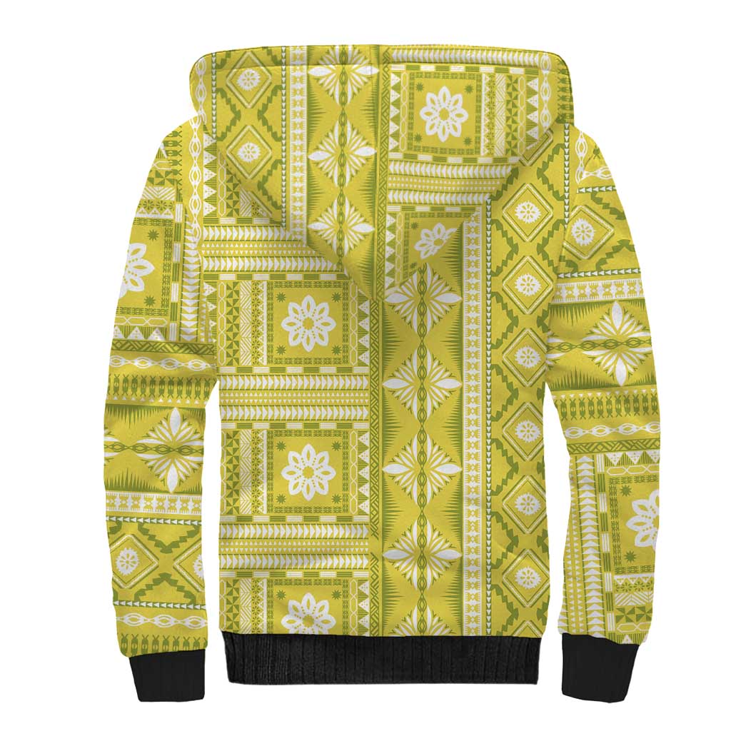 Fiji Masi All Yellow Sherpa Hoodie Tapa Pattern LT01 - Polynesian Pride