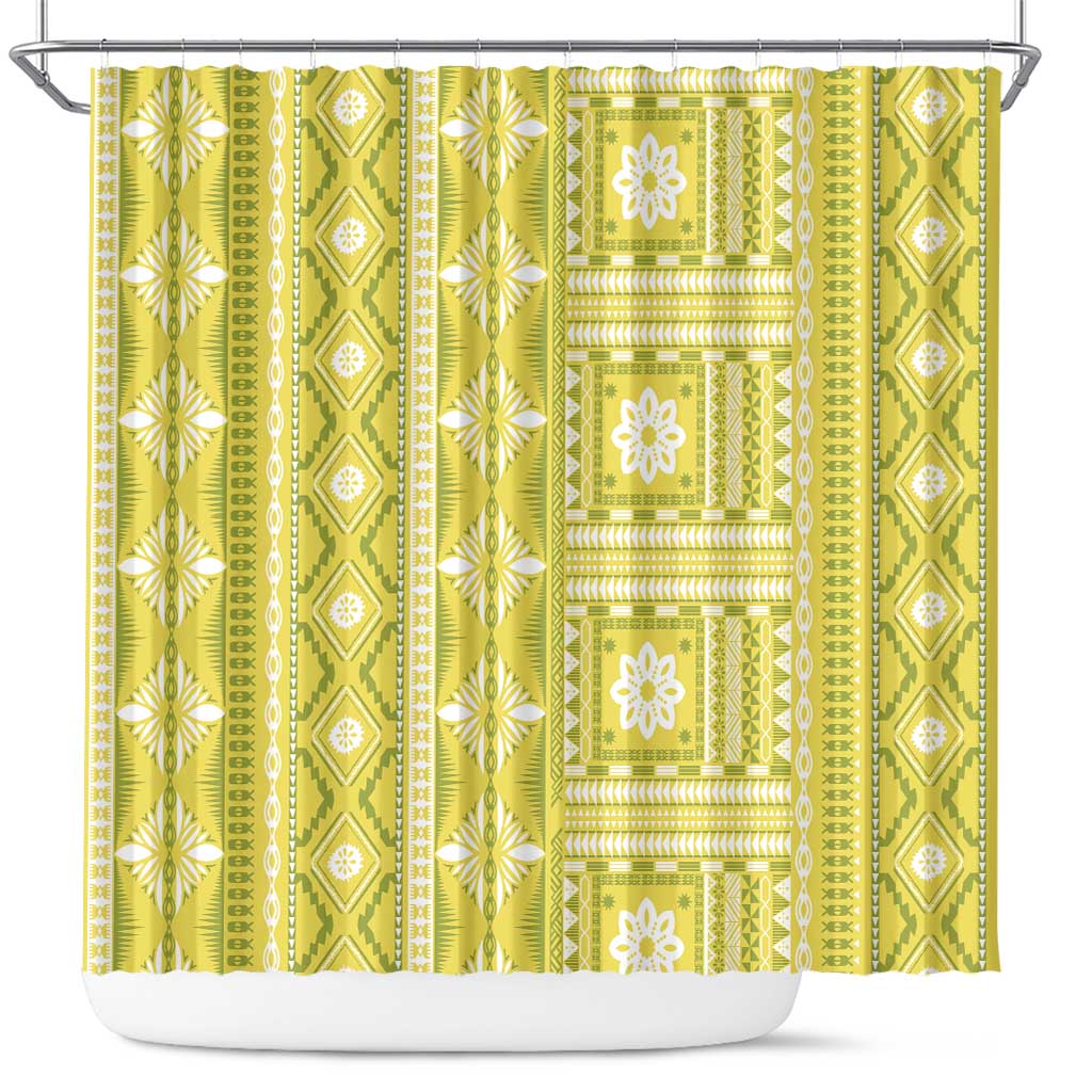 Fiji Masi All Yellow Shower Curtain Tapa Pattern - Polynesian Pride