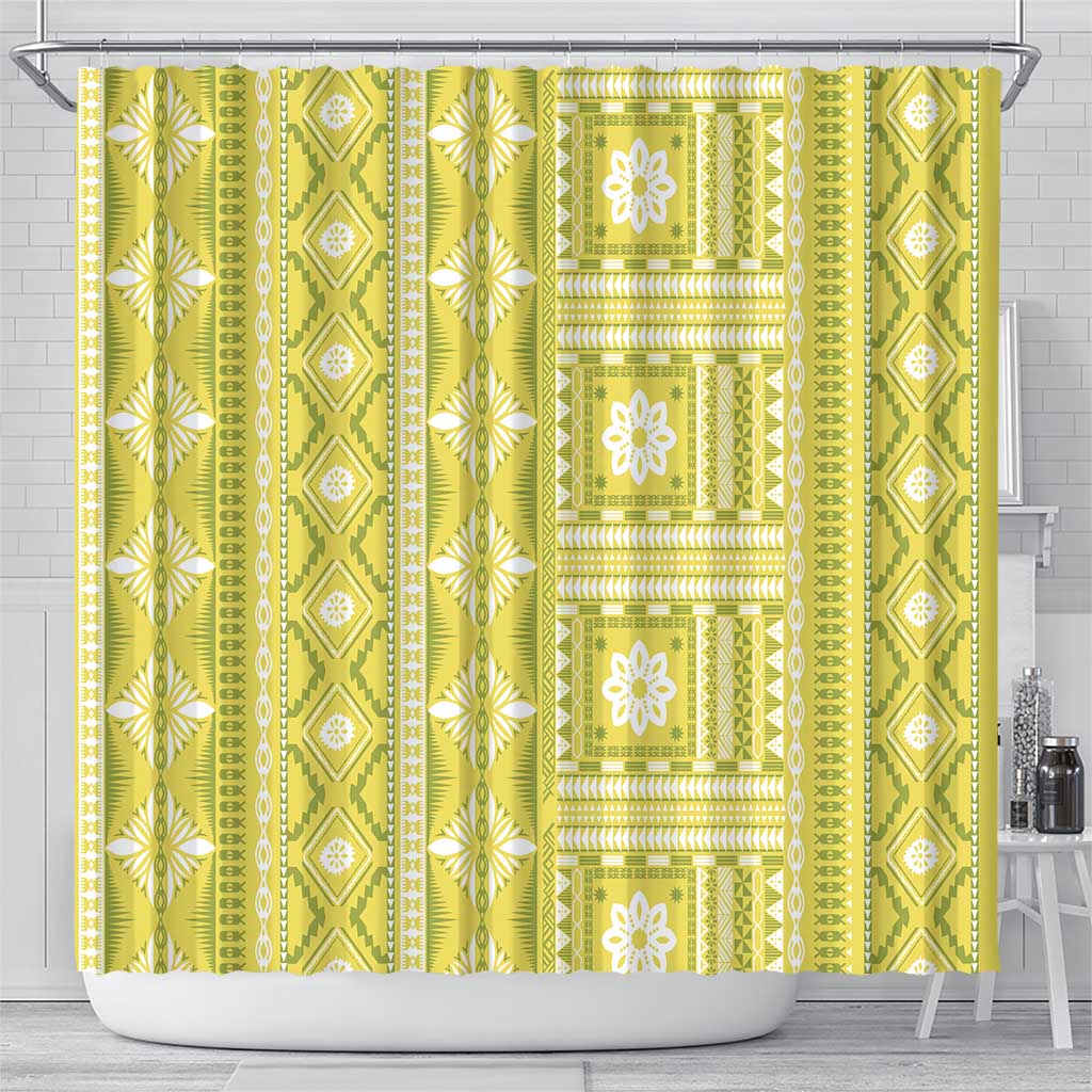 Fiji Masi All Yellow Shower Curtain Tapa Pattern LT01 - Polynesian Pride