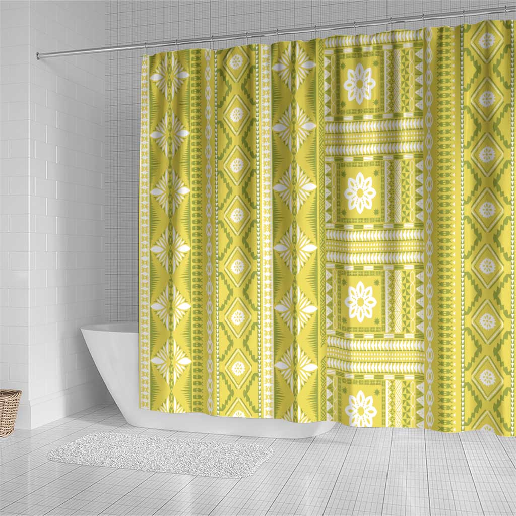 Fiji Masi All Yellow Shower Curtain Tapa Pattern LT01 - Polynesian Pride