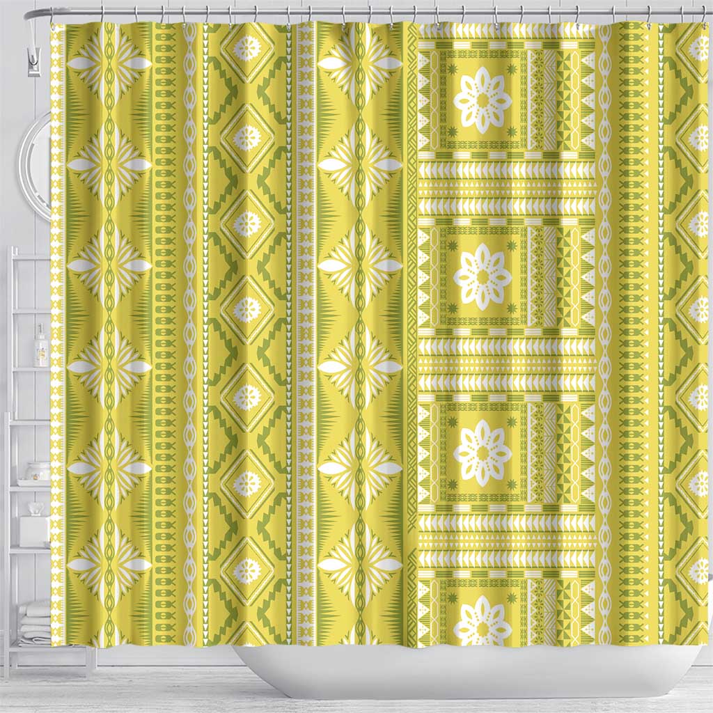 Fiji Masi All Yellow Shower Curtain Tapa Pattern LT01 - Polynesian Pride