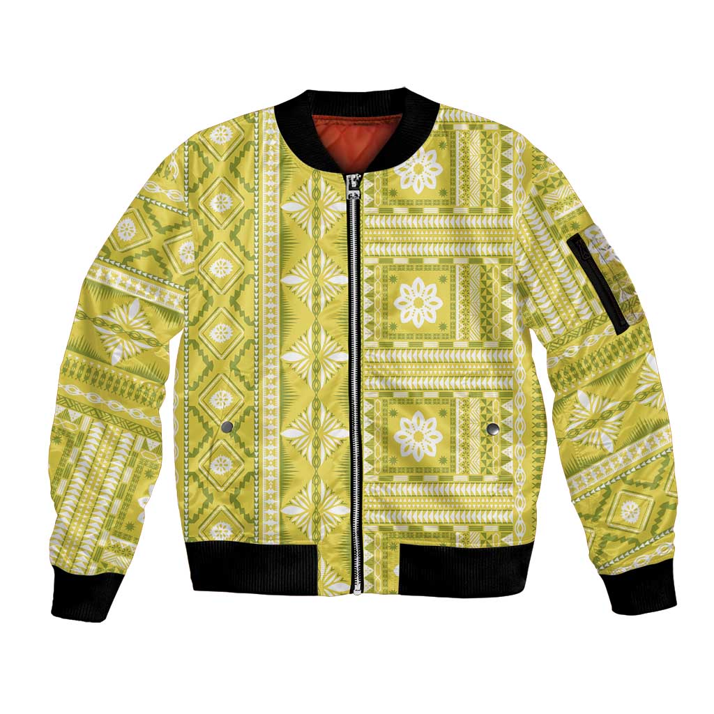 Fiji Masi All Yellow Sleeve Zip Bomber Jacket Tapa Pattern LT01 Unisex Yellow - Polynesian Pride
