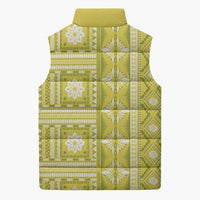 Fiji Masi All Yellow Sleeveless Puffer Jacket Tapa Pattern - Polynesian Pride