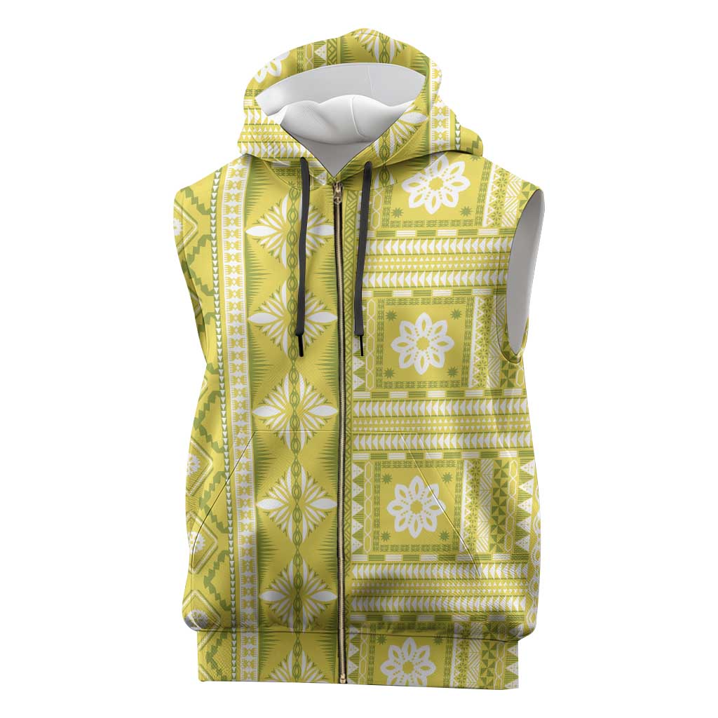 Fiji Masi All Yellow Sleeveless Zip Hoodie Tapa Pattern - Polynesian Pride