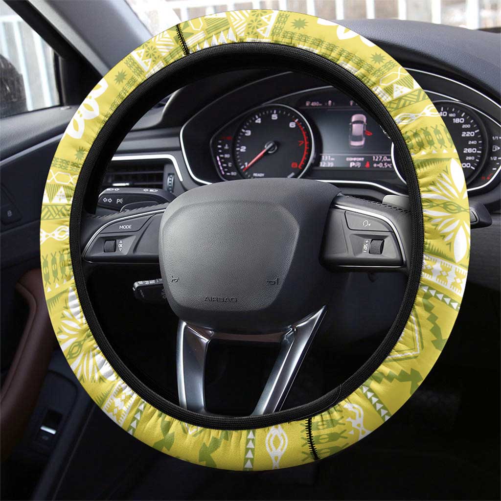 Fiji Masi All Yellow Steering Wheel Cover Tapa Pattern LT01 - Polynesian Pride