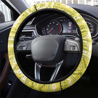 Fiji Masi All Yellow Steering Wheel Cover Tapa Pattern LT01 - Polynesian Pride