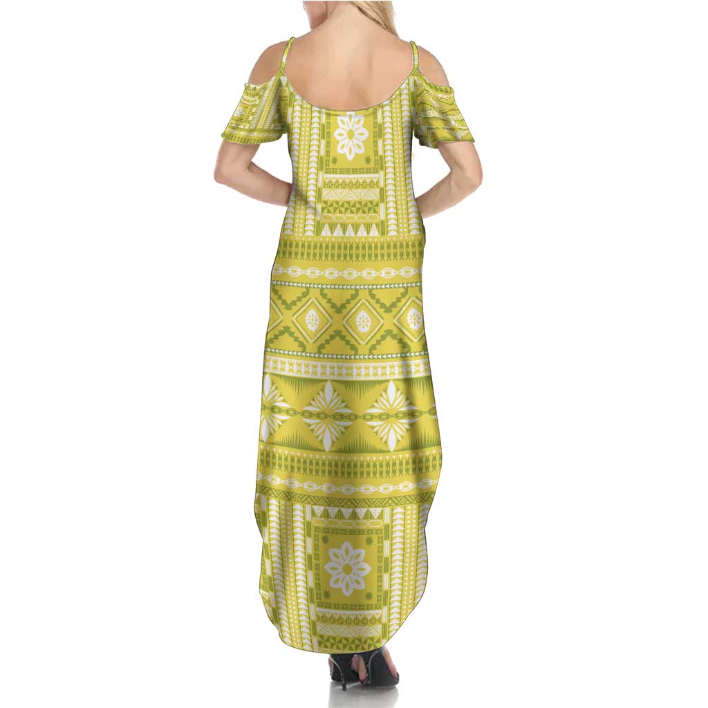 Fiji Masi All Yellow Summer Maxi Dress Tapa Pattern LT01 - Polynesian Pride