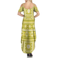 Fiji Masi All Yellow Summer Maxi Dress Tapa Pattern LT01 - Polynesian Pride