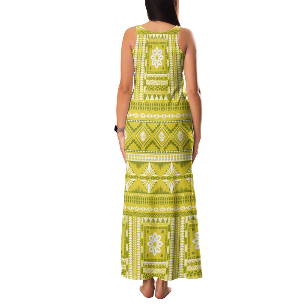 Fiji Masi All Yellow Tank Maxi Dress Tapa Pattern - Polynesian Pride