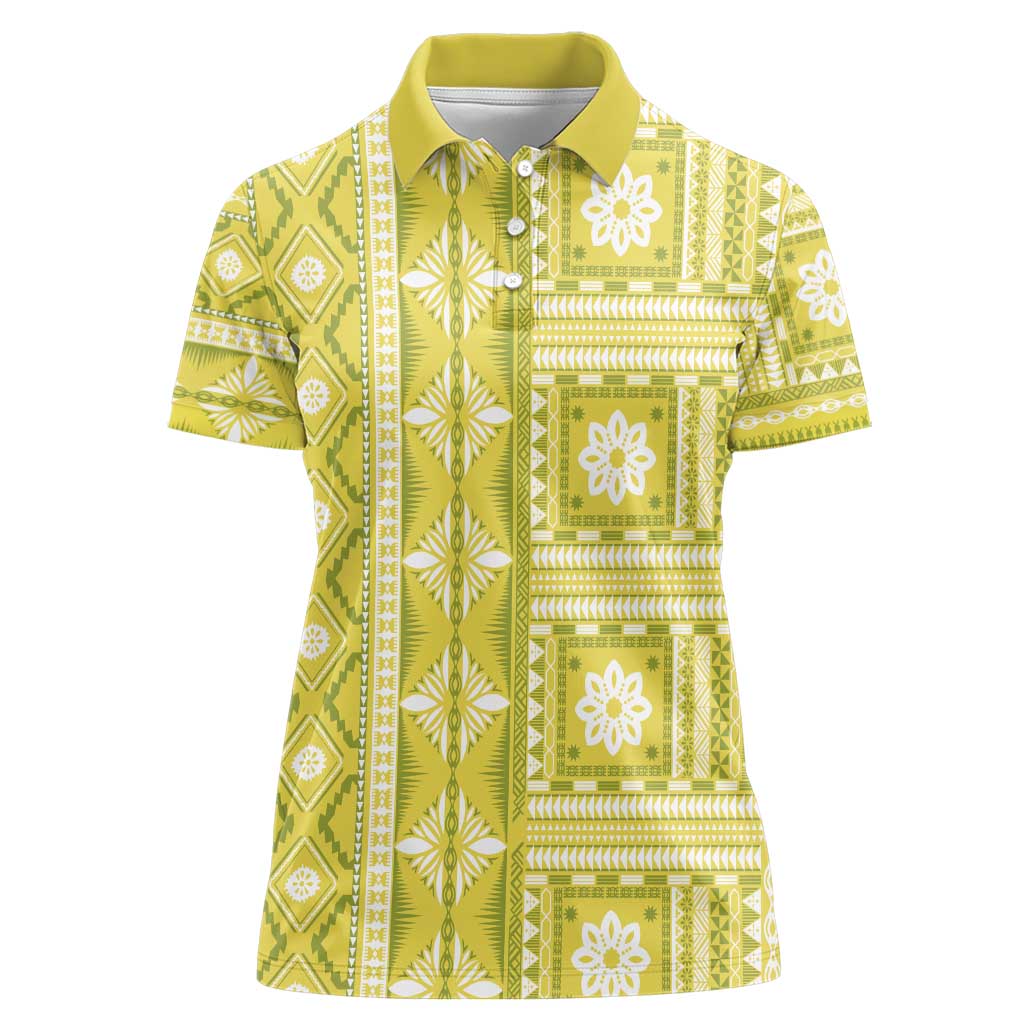 Fiji Masi All Yellow Women Polo Shirt Tapa Pattern - Polynesian Pride
