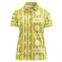 Fiji Masi All Yellow Women Polo Shirt Tapa Pattern - Polynesian Pride