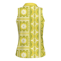 Fiji Masi All Yellow Women Sleeveless Polo Shirt Tapa Pattern - Polynesian Pride