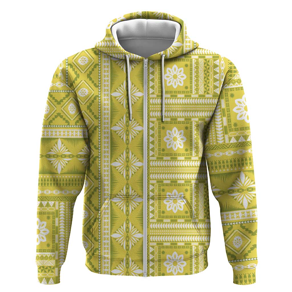 Fiji Masi All Yellow Zip Hoodie Tapa Pattern LT01 Zip Hoodie Yellow - Polynesian Pride