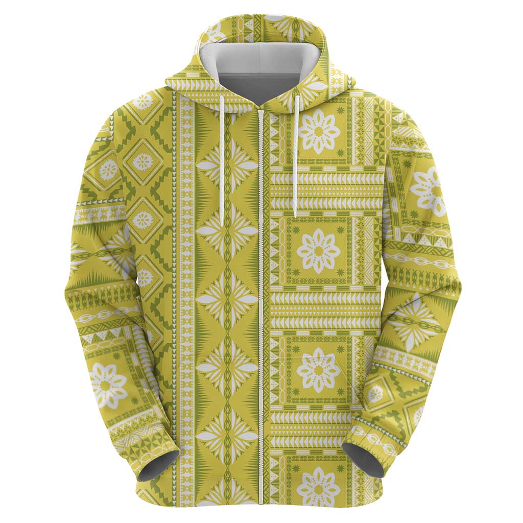 Fiji Masi All Yellow Zip Hoodie Tapa Pattern LT01 - Polynesian Pride