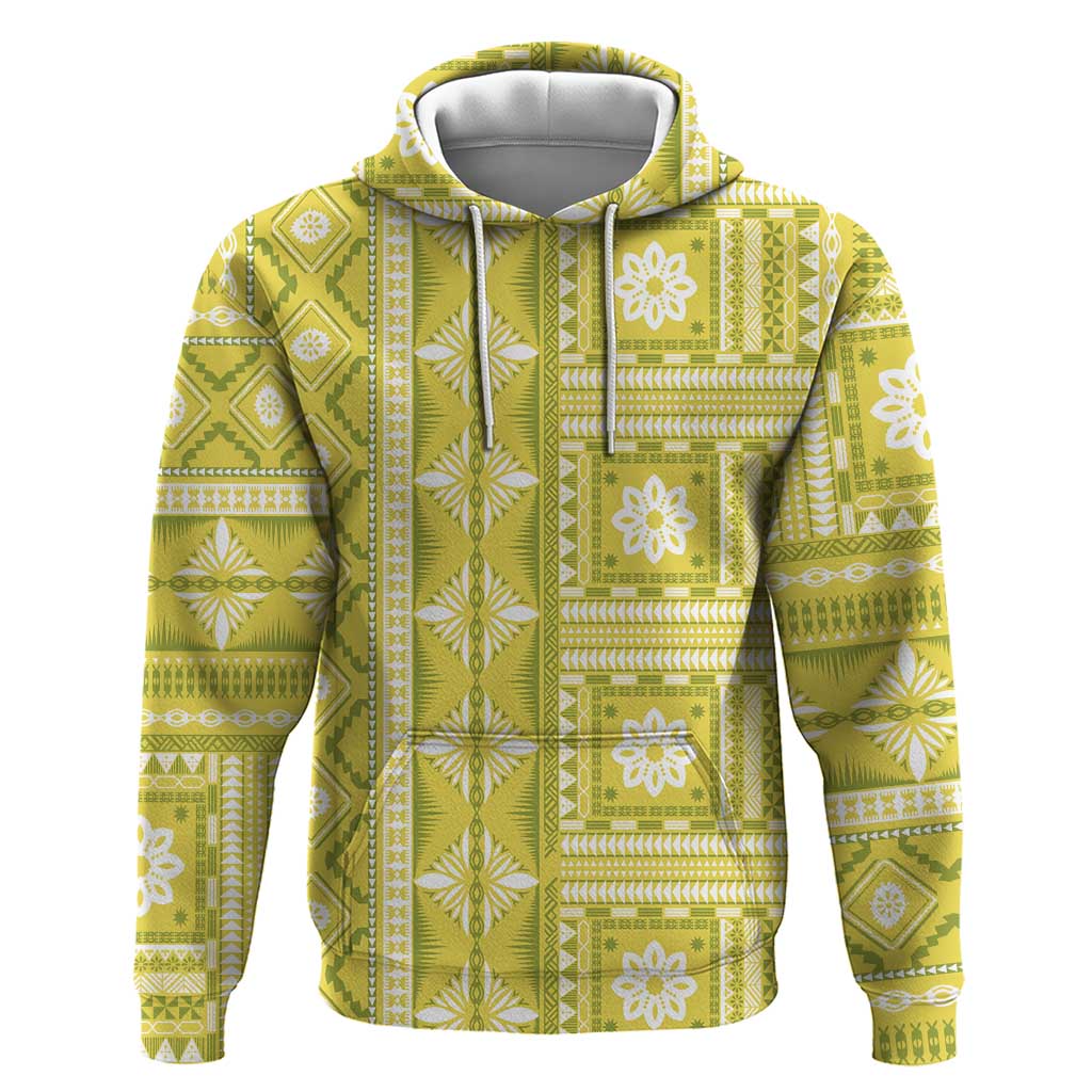 Fiji Masi All Yellow Zip Hoodie Tapa Pattern LT01 Pullover Hoodie Yellow - Polynesian Pride