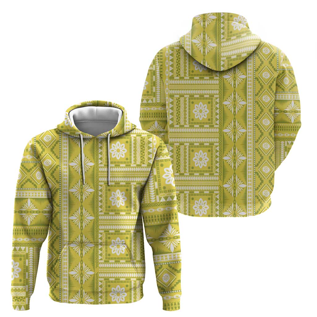 Fiji Masi All Yellow Zip Hoodie Tapa Pattern LT01 - Polynesian Pride