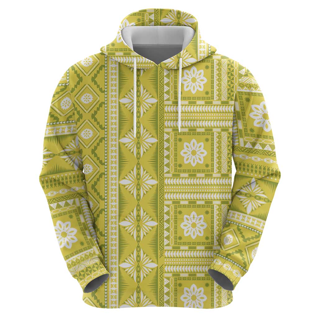 Fiji Masi All Yellow Zip Hoodie Tapa Pattern LT01 - Polynesian Pride