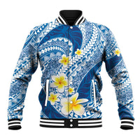 Plumeria Polynesian Blue Glitter Pattern Baseball Jacket