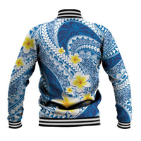 Plumeria Polynesian Blue Glitter Pattern Baseball Jacket