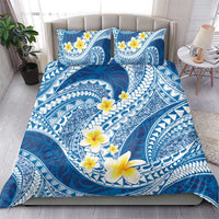 Plumeria Polynesian Blue Glitter Pattern Bedding Set