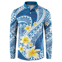 Plumeria Polynesian Blue Glitter Pattern Button Sweatshirt