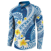 Plumeria Polynesian Blue Glitter Pattern Button Sweatshirt