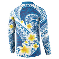 Plumeria Polynesian Blue Glitter Pattern Button Sweatshirt
