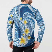 Plumeria Polynesian Blue Glitter Pattern Button Sweatshirt