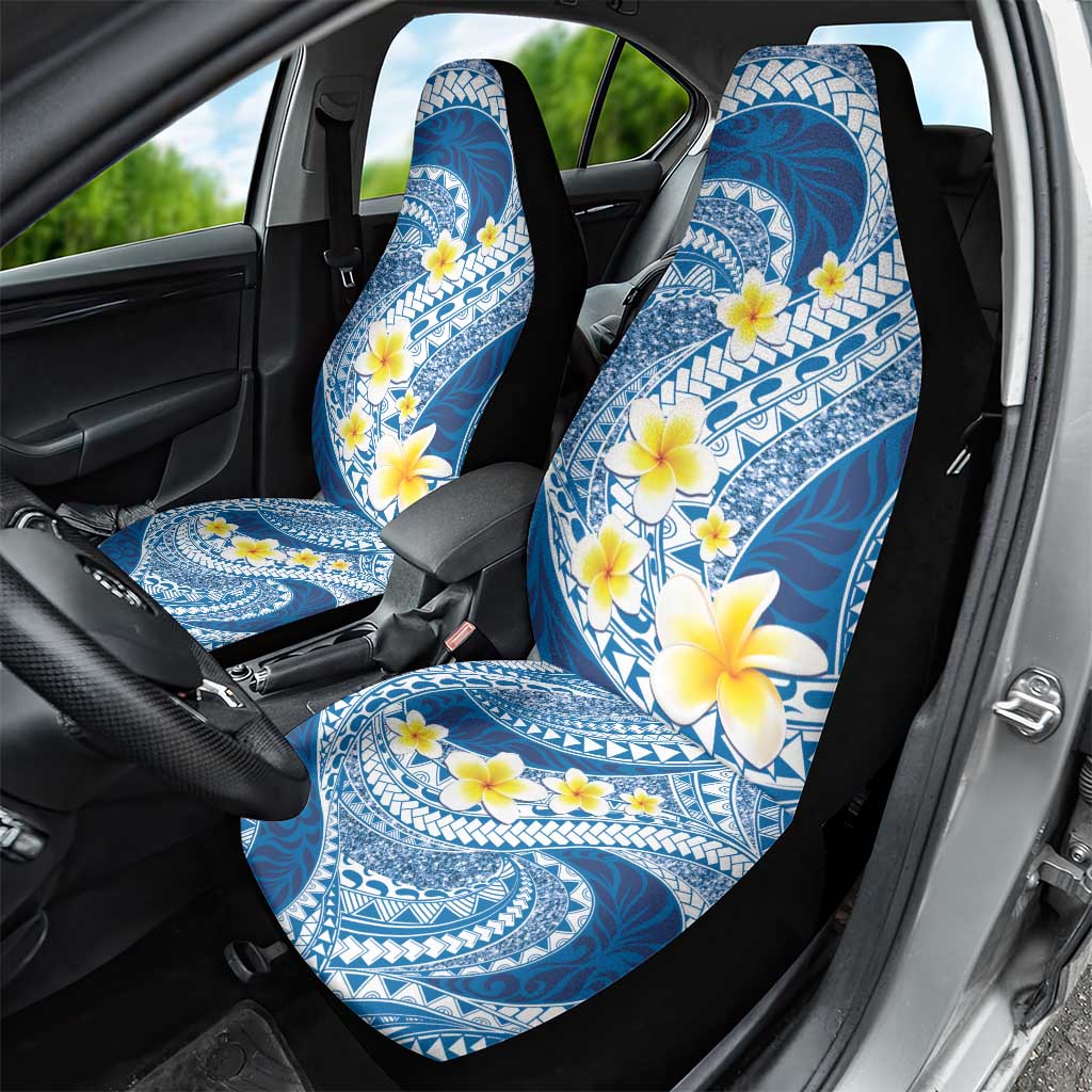 Plumeria Polynesian Blue Glitter Pattern Car Seat Cover LT01 - Polynesian Pride