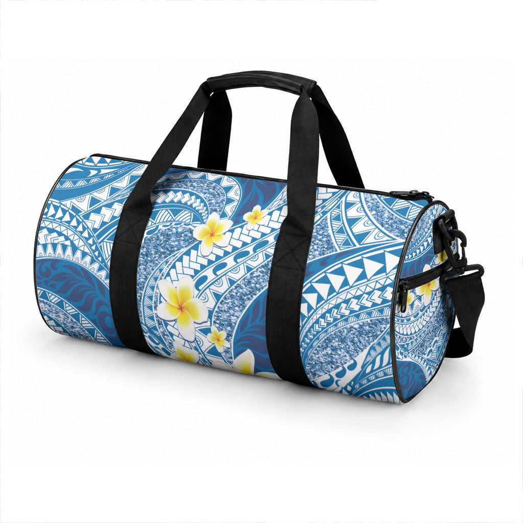 Plumeria Polynesian Blue Glitter Pattern Duffle Bag LT01 - Polynesian Pride