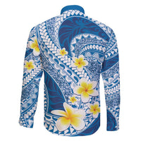 Plumeria Polynesian Blue Glitter Pattern Family Matching Long Sleeve Bodycon Dress and Hawaiian Shirt LT01 - Polynesian Pride