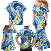 Plumeria Polynesian Blue Glitter Pattern Family Matching Mermaid Dress and Hawaiian Shirt LT01 - Polynesian Pride