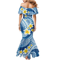 Plumeria Polynesian Blue Glitter Pattern Family Matching Mermaid Dress and Hawaiian Shirt LT01 - Polynesian Pride