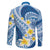 Plumeria Polynesian Blue Glitter Pattern Family Matching Off The Shoulder Long Sleeve Dress and Hawaiian Shirt