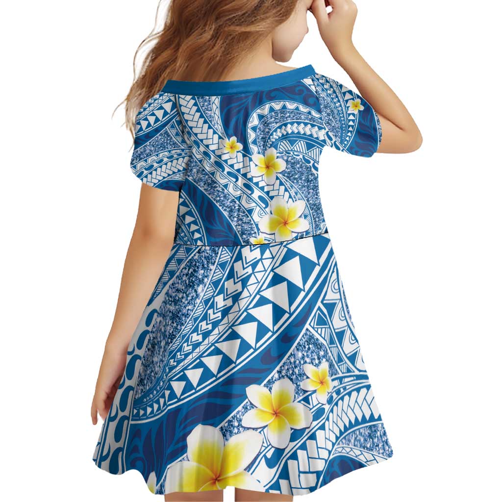 Plumeria Polynesian Blue Glitter Pattern Family Matching Puletasi and Hawaiian Shirt