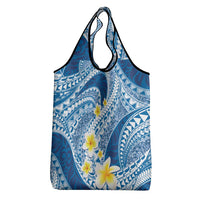 Plumeria Polynesian Blue Glitter Pattern Grocery Bag
