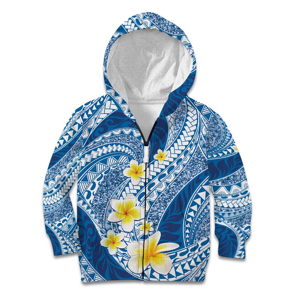 Plumeria Polynesian Blue Glitter Pattern Kid Hoodie