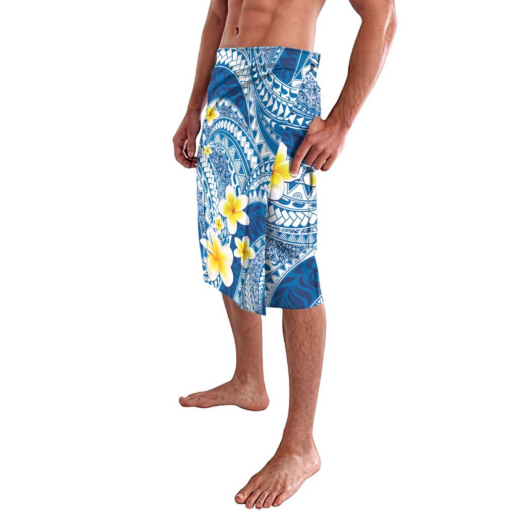 Plumeria Polynesian Blue Glitter Pattern Lavalava