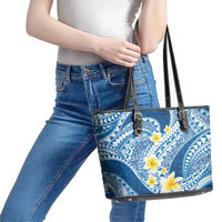 Plumeria Polynesian Blue Glitter Pattern Leather Tote Bag LT01 - Polynesian Pride