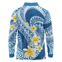 Plumeria Polynesian Blue Glitter Pattern Long Sleeve Polo Shirt LT01 - Polynesian Pride