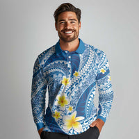Plumeria Polynesian Blue Glitter Pattern Long Sleeve Polo Shirt LT01 - Polynesian Pride