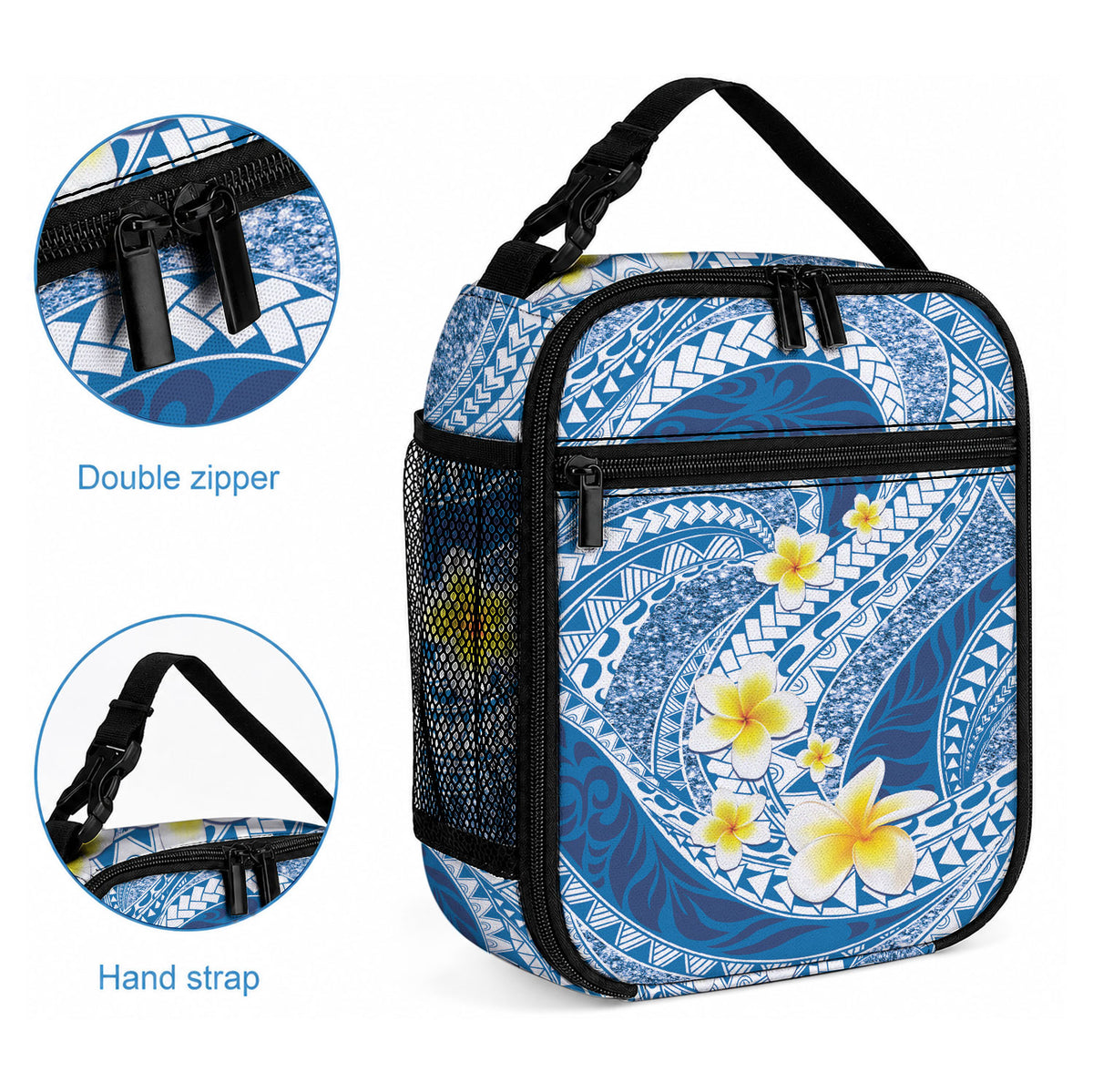 Plumeria Polynesian Blue Glitter Pattern Lunch Bag LT01 - Polynesian Pride
