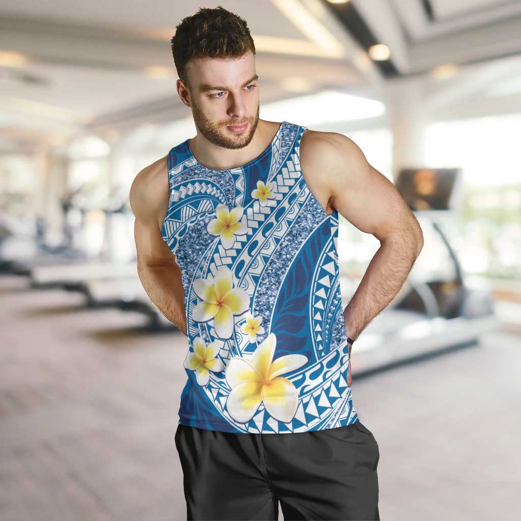 Plumeria Polynesian Blue Glitter Pattern Men Tank Top