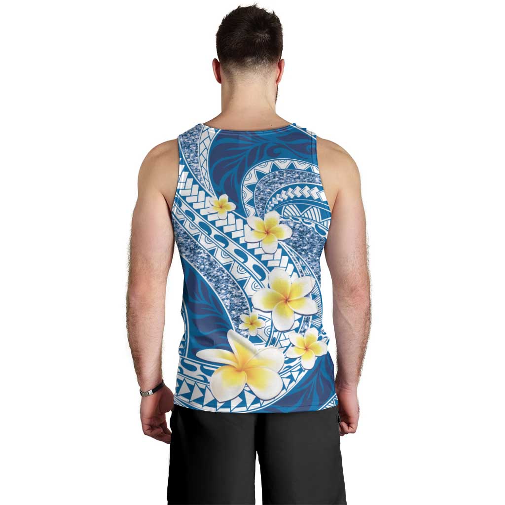 Plumeria Polynesian Blue Glitter Pattern Men Tank Top